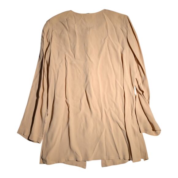 Vtg 1990s Max Studio Beige Collarless Crepe Toggle Closure Tunic Blouse Sz L - Picture 2 of 5